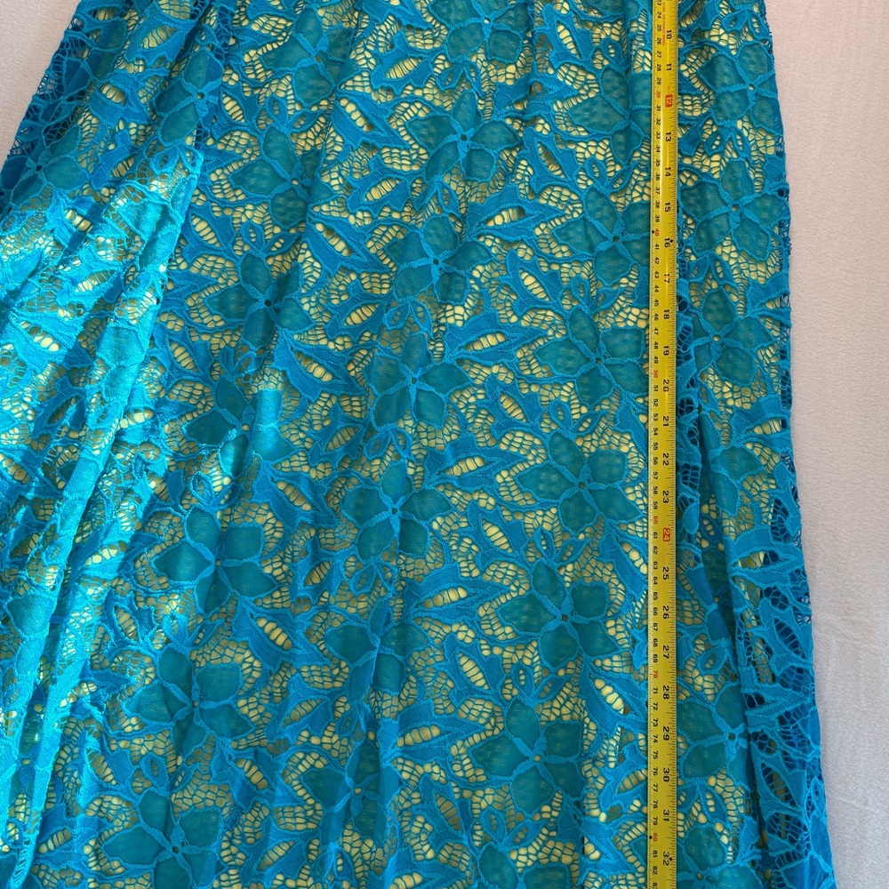 LuLaRoe Teal and Yellow Lace Maxi Skirt - Picture 3 of 7